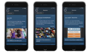 Spiro100, Coro Health and CuriosityStream content view on K4Community Plus mobile app
